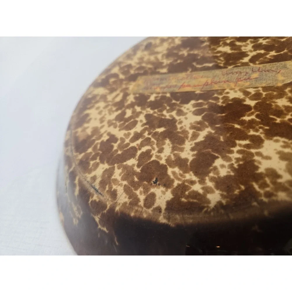 Antique Bennington Brown Spongeware Pottery Pie‎ Plate Yellowware Pie Dish 11